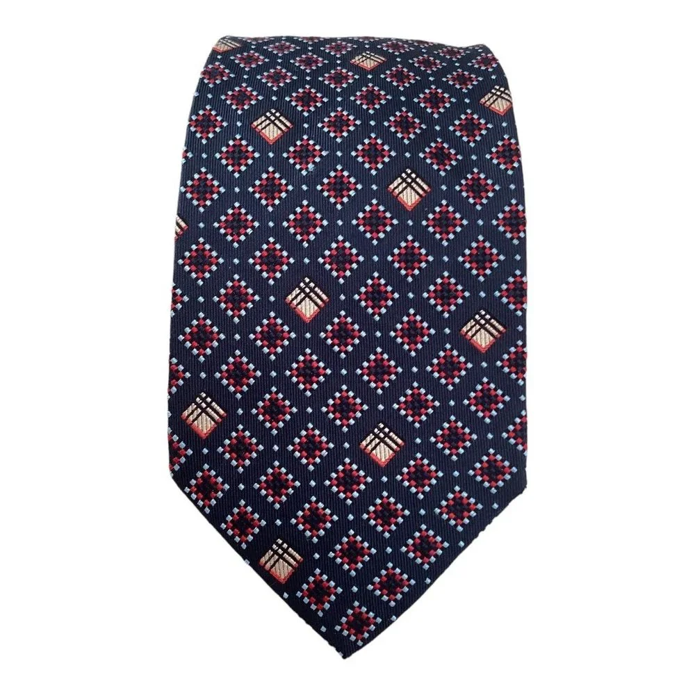 BURBERRYS OF LONDON Blue Geometric Silk Tie Made In Italy 58
